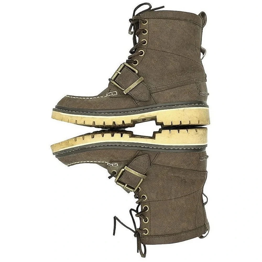 Rugged‎ Marc Ecko Blackwelder Crease Boots Men 7 Brown Buckle Moc Toe Combat Lug